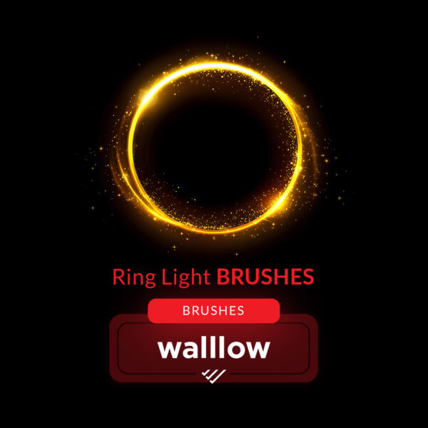 Ring Light Photoshop brushes for creating lens flare, bokeh circle, glow, and shine effects, ideal for photographers and digital artists in photo editing and design.