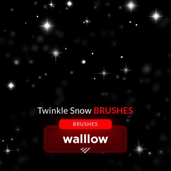 Twinkle Snow Photoshop brushes set featuring sparkle falling snow, glowing winter snow effects, and Christmas snow filter for digital photo edits and overlays.