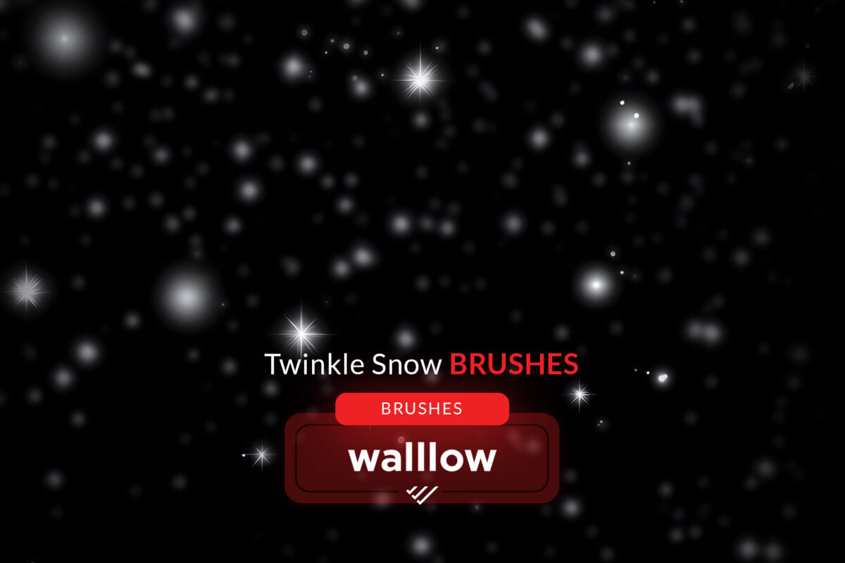 Twinkle Snow Photoshop brushes set featuring sparkle falling snow, glowing winter snow effects, and Christmas snow filter for digital photo edits and overlays.