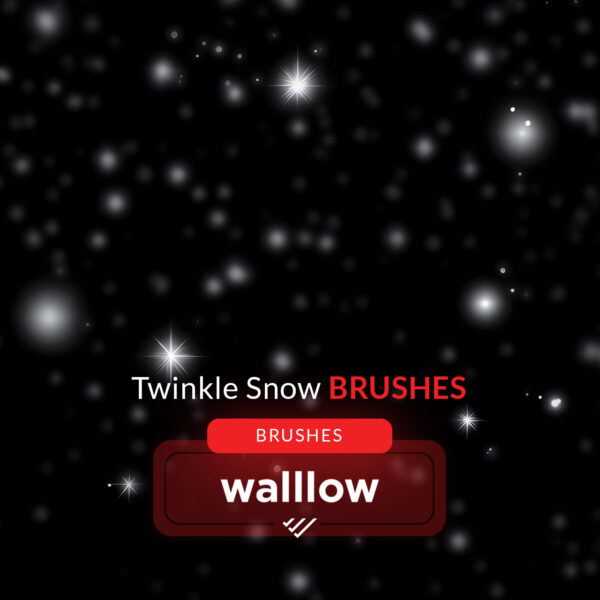 Twinkle Snow Photoshop brushes set featuring sparkle falling snow, glowing winter snow effects, and Christmas snow filter for digital photo edits and overlays.