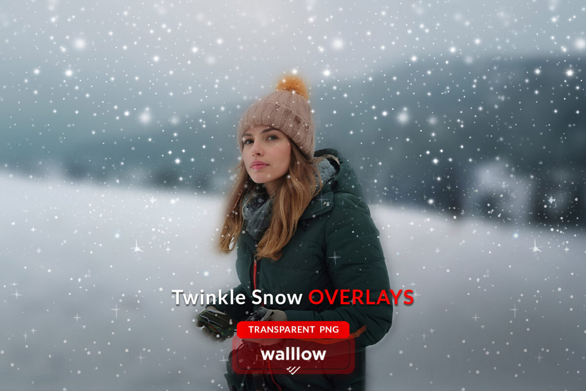 Twinkle snow transparent PNG photo overlays with glowing and falling snow effects for winter and Christmas photography, ideal for adding sparkle and snowflakes to images.