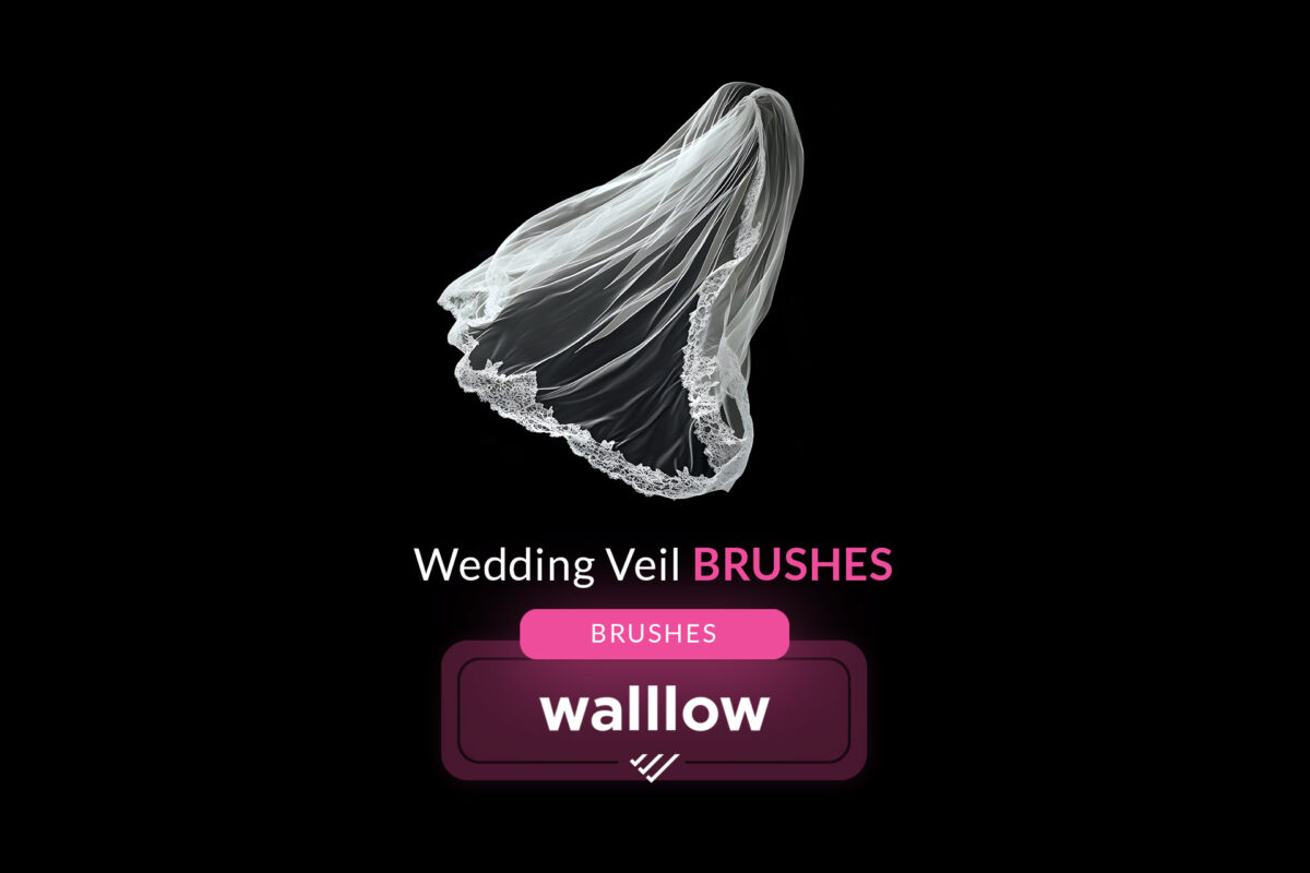 Realistic wedding veil Photoshop brushes, perfect for creating soft bridal veil effects in digital portraits and wedding photo edits.