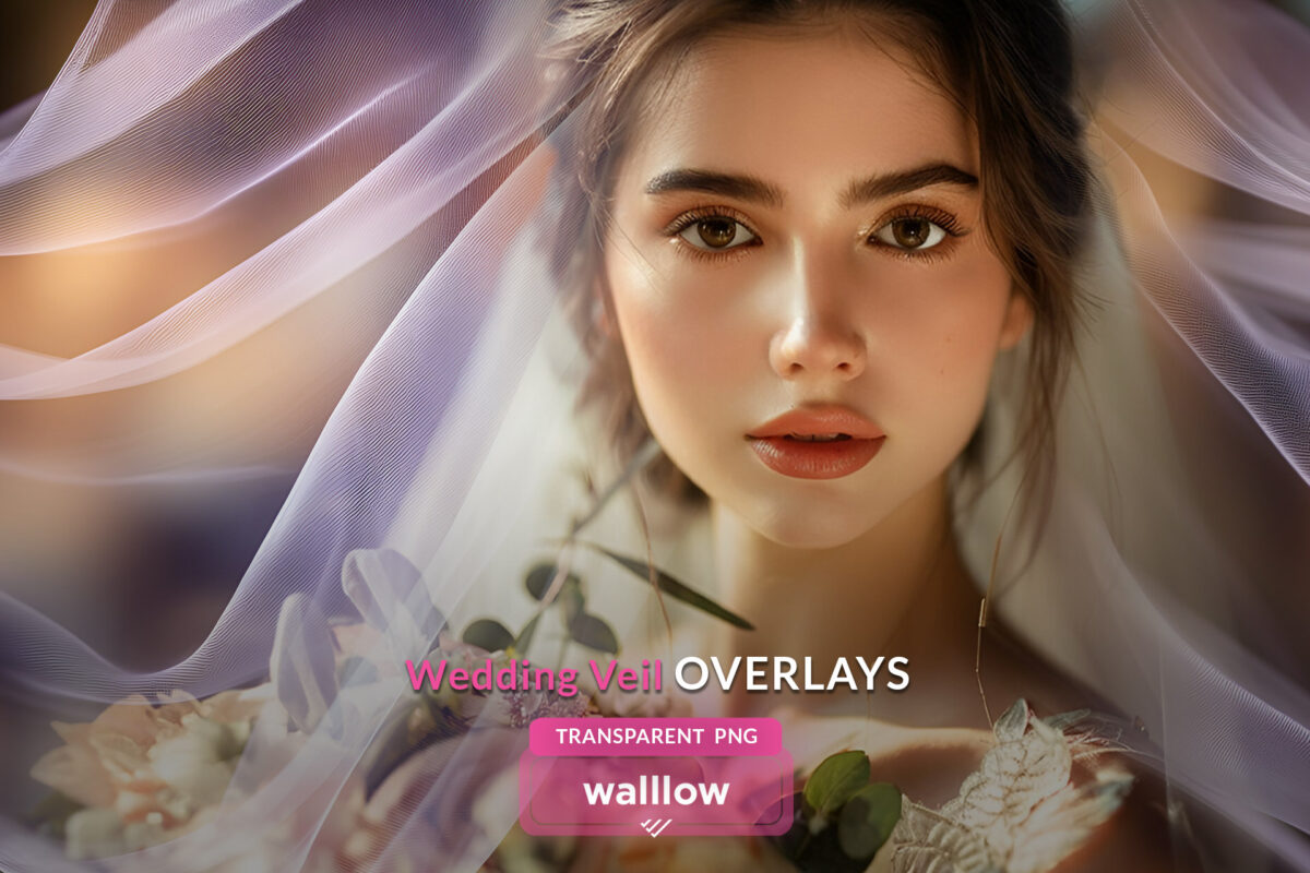 Transparent wedding veil overlay for Photoshop, featuring soft, romantic bridal veils perfect for enhancing wedding photos and creating dreamy effects in digital photo editing.