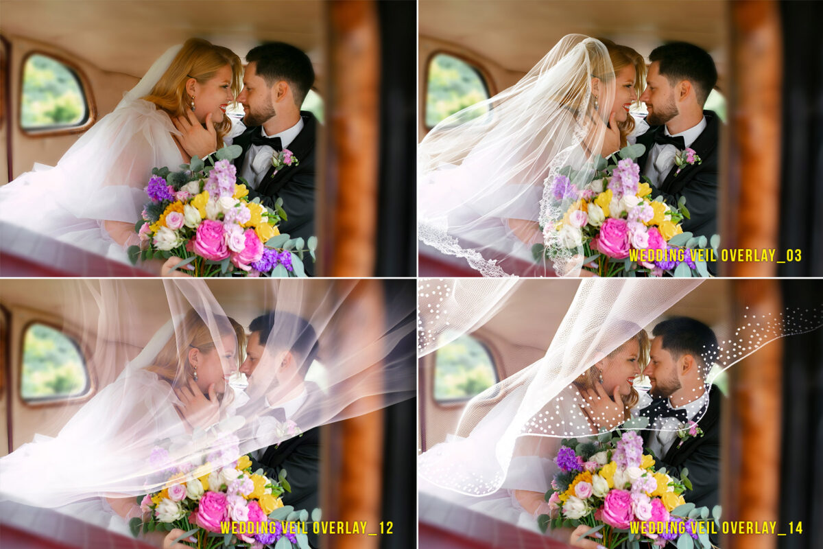 Transparent wedding veil overlay for Photoshop, featuring soft, romantic bridal veils perfect for enhancing wedding photos and creating dreamy effects in digital photo editing.