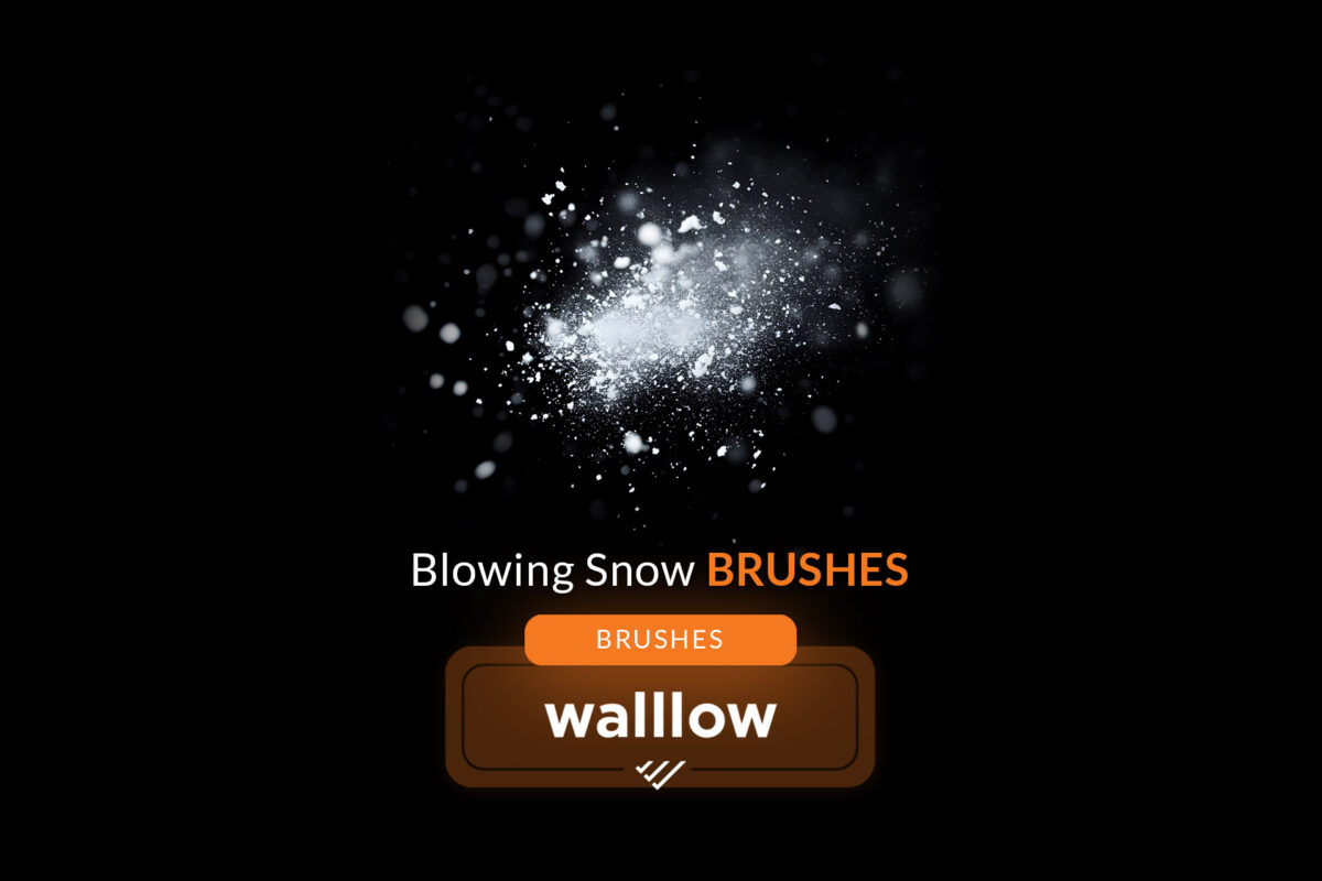 Blowing snow Photoshop brushes for creating realistic winter and holiday digital art effects.