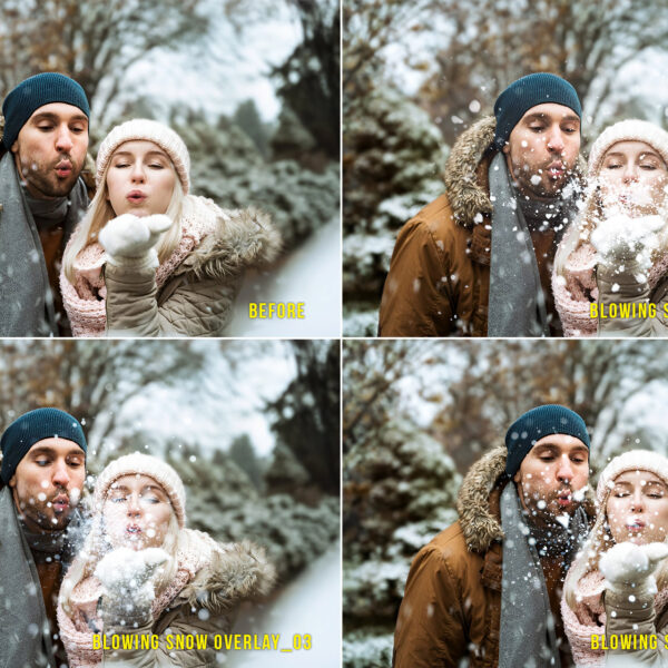 Blowing snow photo overlays in transparent PNG format for winter-themed Photoshop projects.