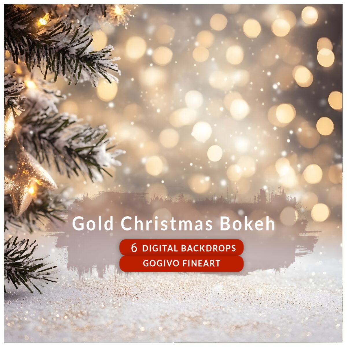 Free Christmas Gold Bokeh Digital Backgrounds with shimmering golden lights, perfect for holiday photography and digital editing projects.