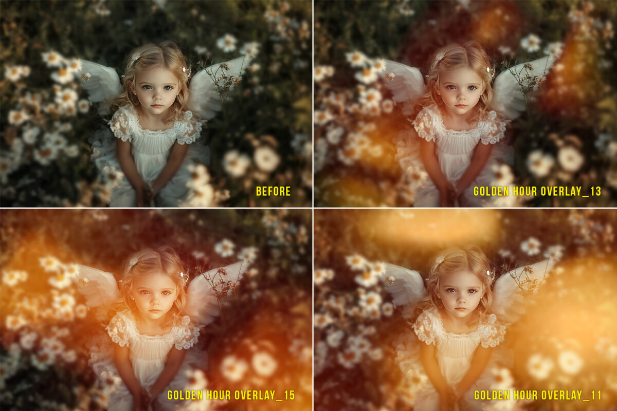 Golden Hours subtle sunlight overlays for dreamy photo edits, perfect for professional photographers