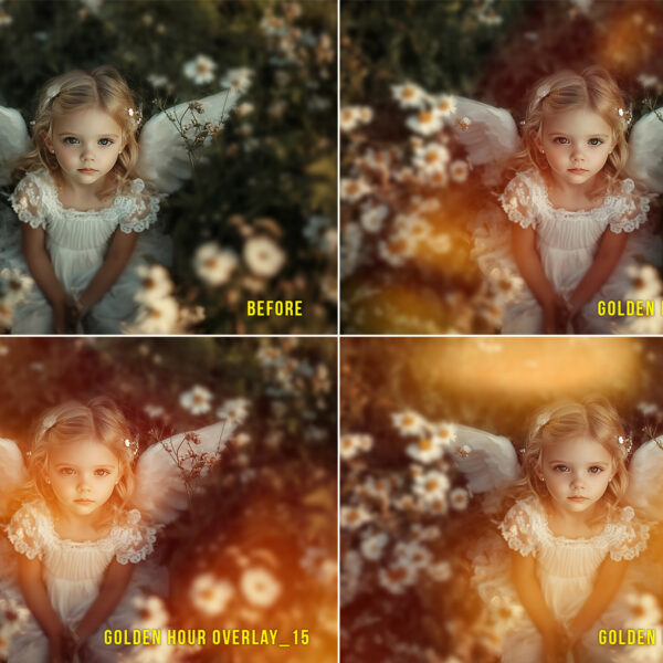 Golden Hours subtle sunlight overlays for dreamy photo edits, perfect for professional photographers