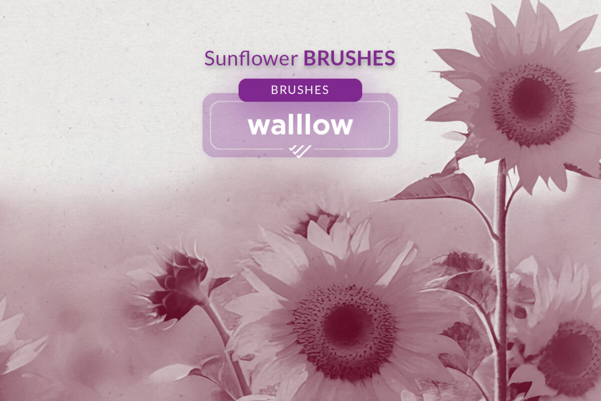 Digital sunflower Photoshop brushes, ideal for floral and nature-inspired designs.