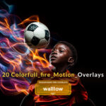 Abstract colorful fire and neon flame motion overlay on black background for digital art and photo editing