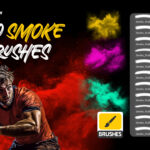 Set of high-resolution smoke and dust explosion Photoshop brushes (ABR) for digital art, photo editing, and composite effects.