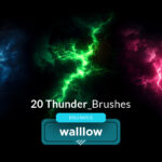 Realistic thunder lightning Photoshop brush set for creating dramatic electric effects in sports, fantasy, and action-themed photo edits